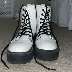 White Boots with Black Soles and Laces